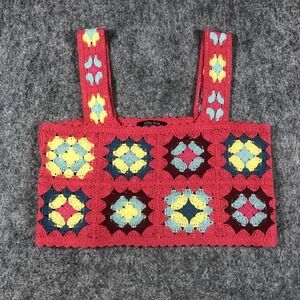 Witty Fox Crochet Tank Top‎ Womens S Multicolor Granny Square Boho Crop